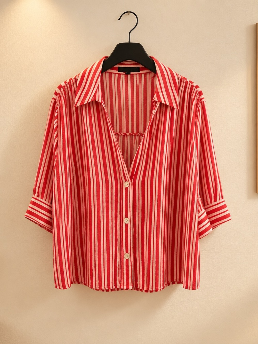 Zara Red and White Striped Button-Down Shirt
